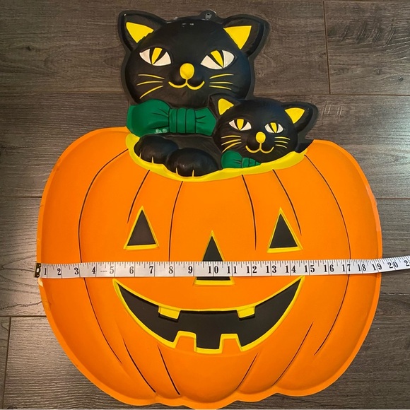 Vintage Halloween Pumpkin with Black Cats Decor plastic large - Picture 6 of 10